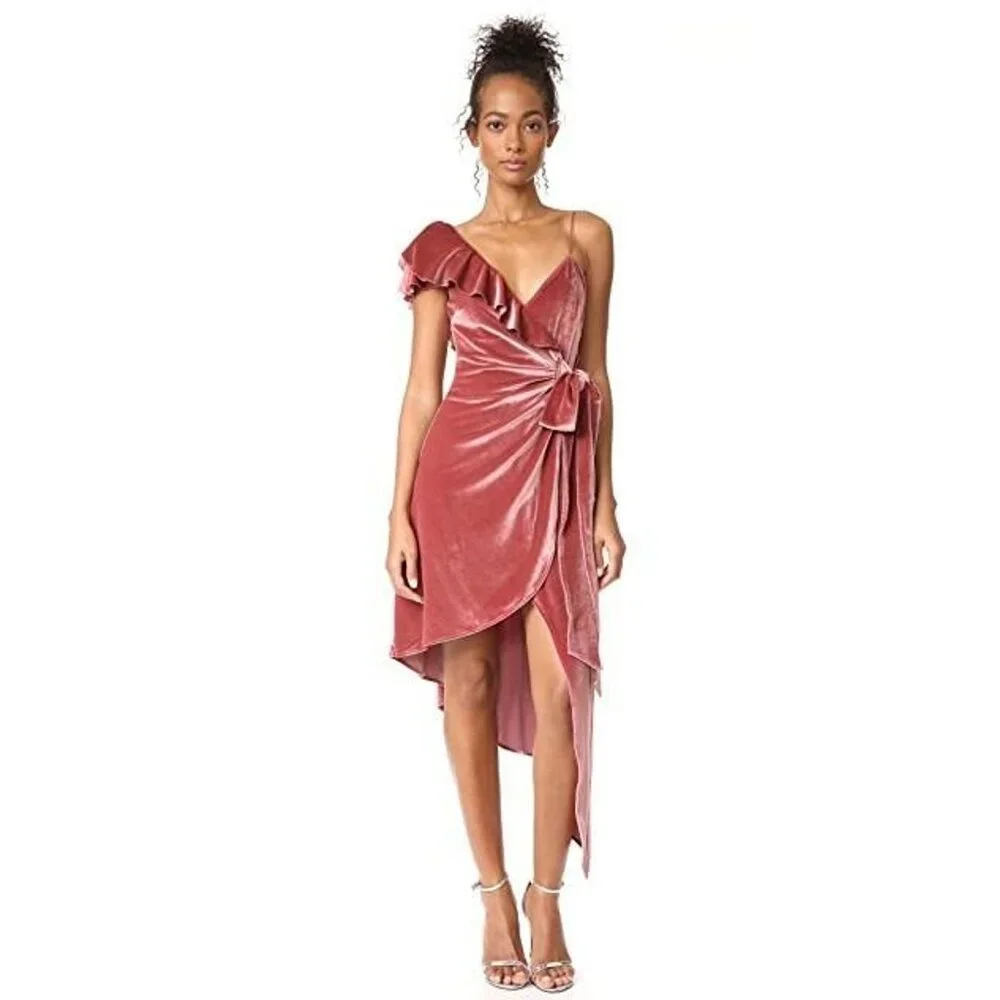 💥BREATHTAKING!💥RARE! Self Portrait Devore Blush Velour Asymmetrical Dress - Picture 4 of 15